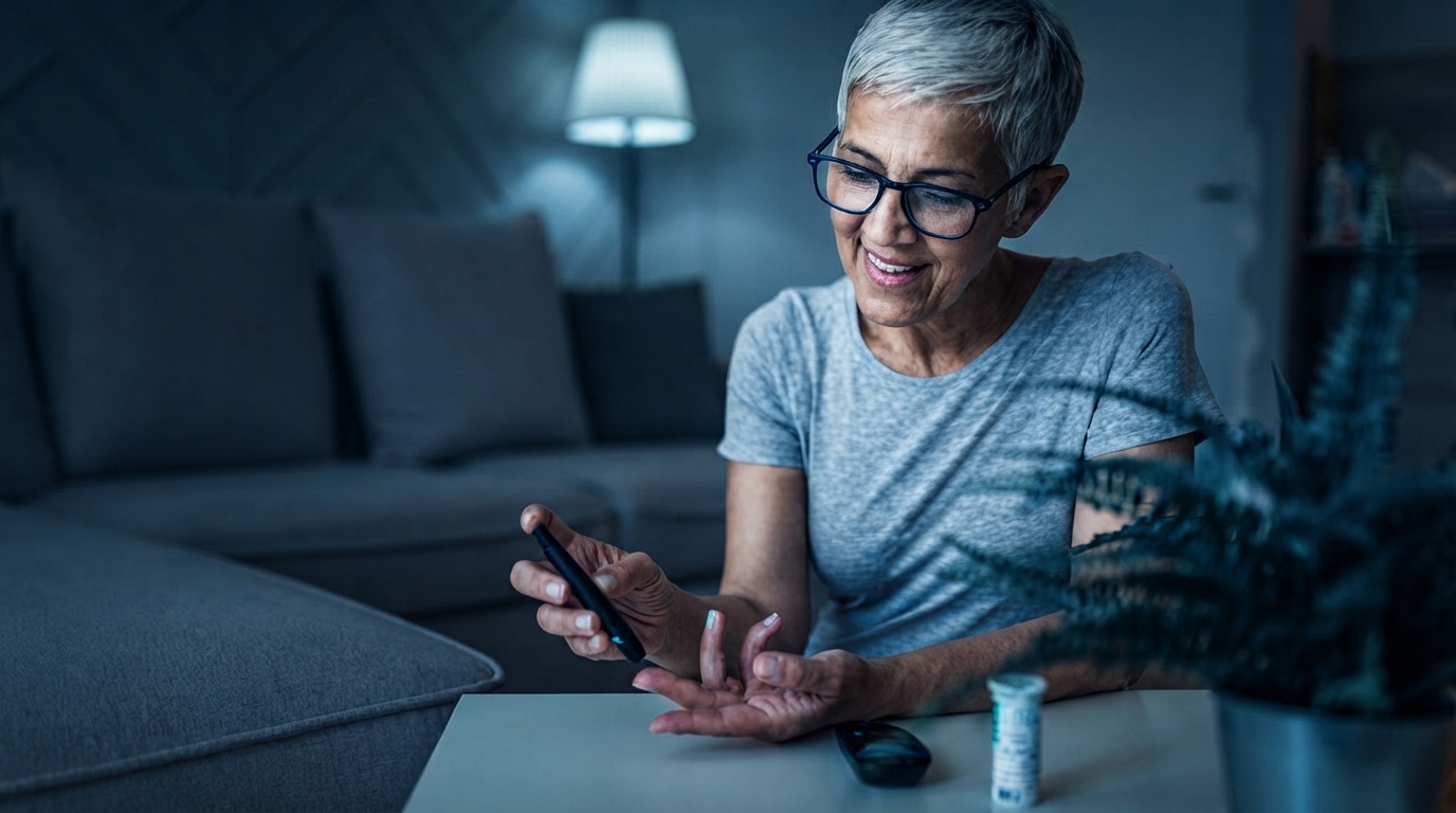 A person using advanced at-home diagnostic devices in a modern home, showcasing the future of personal health monitoring and early disease detection.